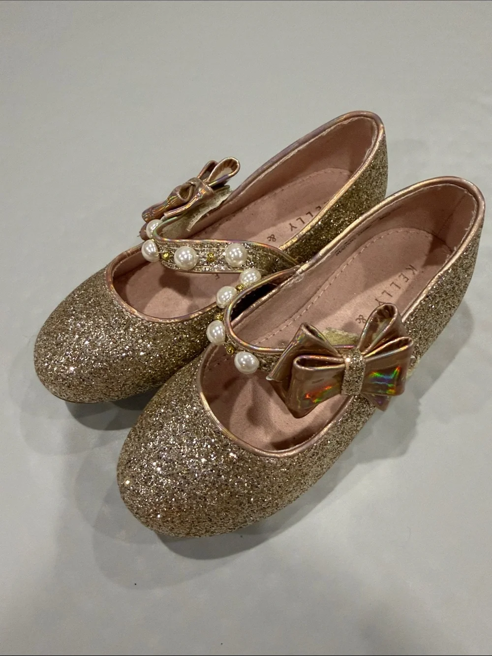 Kelly & Katie Glitter Gold Pearl-Trim Mary Janes